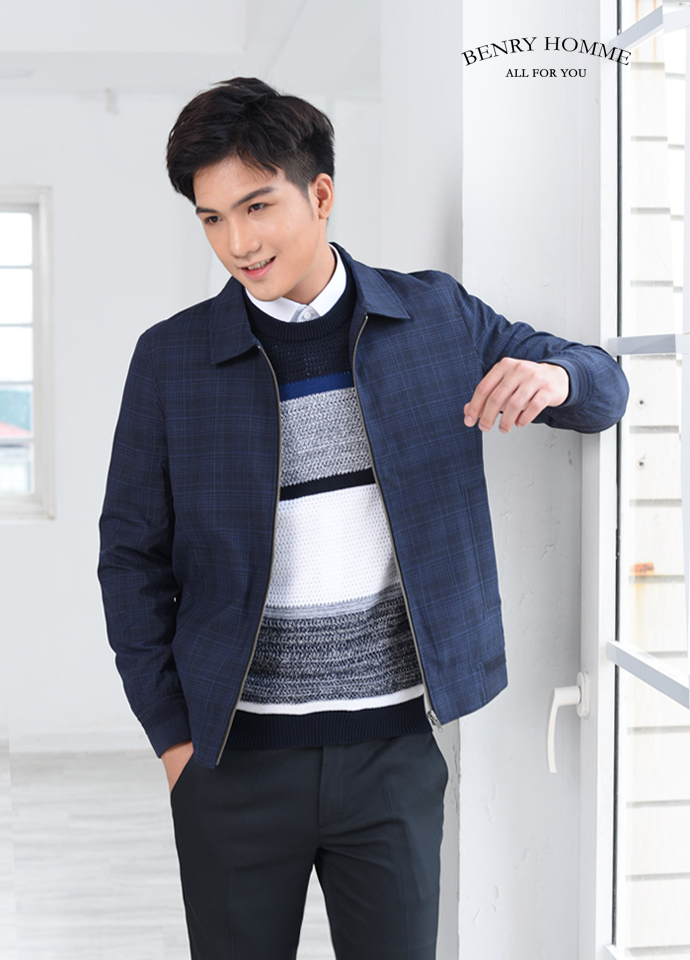 Áo khoác cổ bẻ sọc tím